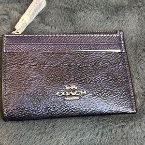 Coach Navy/blue Leather Wristlet card case keychain wallet nwt!